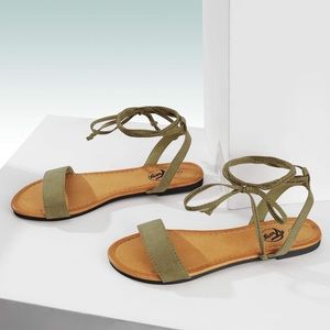 Lace Up Ankle Strap Summer Open Toe Flat Sandals